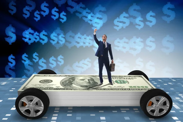 Empresario en el concepto de negocio con coche dólar — Foto de Stock