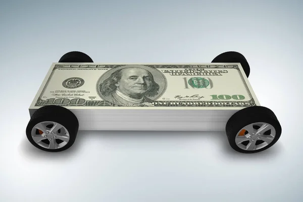 Auto bedeckt mit uns Dollar - 3D-Rendering — Stockfoto