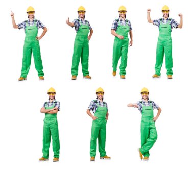 Sanayi işçisi beyaz arka planda izole edilmiş.