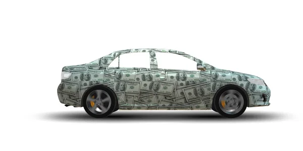 Car covered with us dollars - 3d rendering — Stock Photo, Image