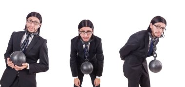 Zincirli bir adam beyazda soyutlanmış