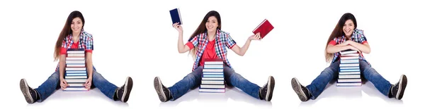 Étudiant avec des livres isolés sur blanc — Photo