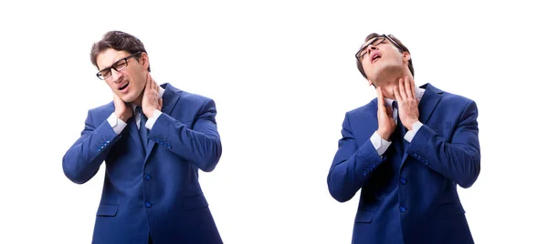 Young sick and unhappy businessman isolated on white background — Stock Photo, Image