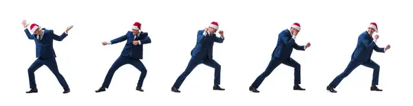 Joven hombre de negocios con sombrero de santa en el concepto de Navidad en blanco —  Fotos de Stock