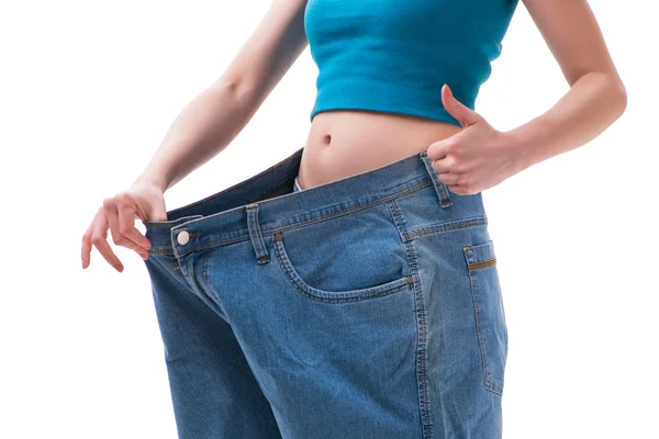 Konzept der Diät mit übergroßen Jeans — Stockfoto