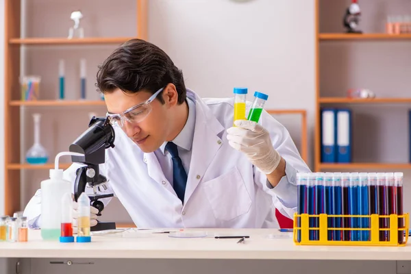 Young handsome biochemist working in the lab — Stock Photo, Image