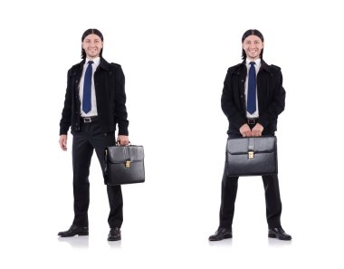 Genç işadamı evrak çantasını beyaza sardı.