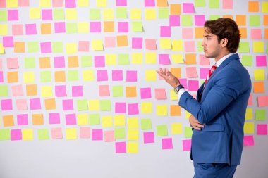 Çelişkili öncelikler konseptinde genç yakışıklı bir adam