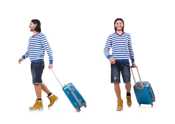 A tourist with bags isolated on white — Stock Photo, Image