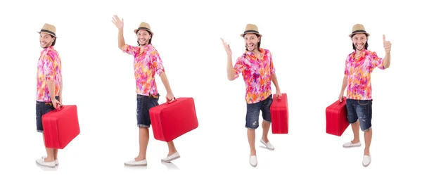 Tourist mit Koffer isoliert auf weißem Grund — Stockfoto