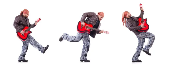 Guitar player isolated on white — Stock Photo, Image