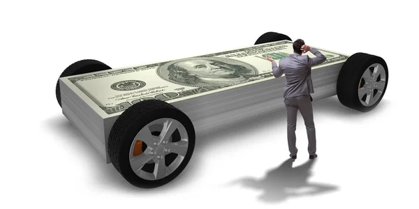 Uomo d'affari nel concetto di business con auto dollaro — Foto Stock