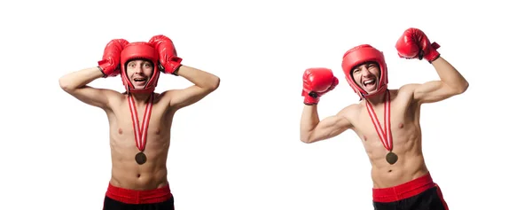 Boxeador divertido aislado en el blanco — Foto de Stock