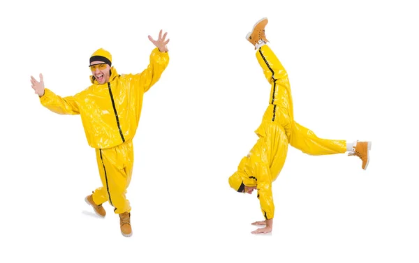 Moderní tanečnice ve žlutých šatech izolovaná na bílém — Stock fotografie