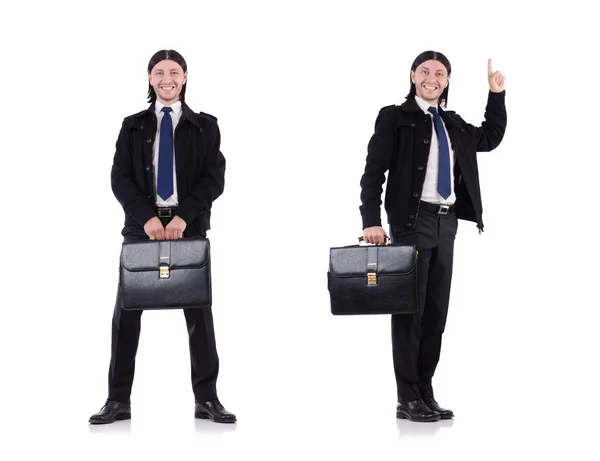 Young businessman holding briefcase isolated on white — Stock Photo, Image