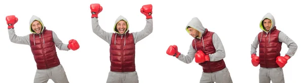 Чоловік в боксерських рукавичках ізольований на білому — стокове фото