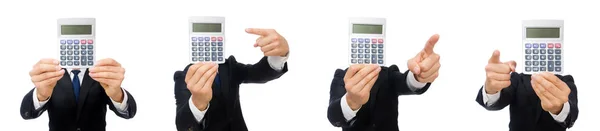 Hombre con calculadora aislado en blanco — Foto de Stock