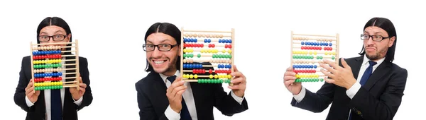 Смішний чоловік з калькулятором і комахою — стокове фото