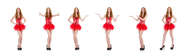 Дівчина червоного волосся в карнавальному костюмі ізольована на білому — стокове фото