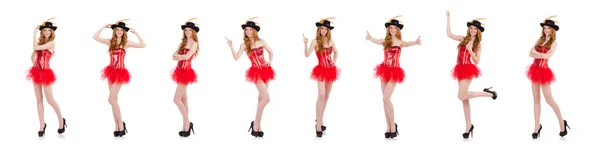Дівчина червоного волосся в карнавальному костюмі ізольована на білому — стокове фото