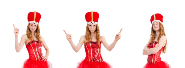 Rood haar meisje in Carnaval kostuum geïsoleerd op wit — Stockfoto