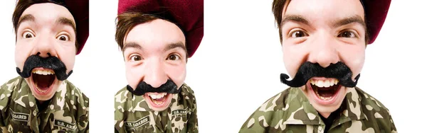 Grappige soldaat in militair concept — Stockfoto