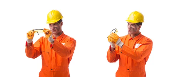 Contractor employee wearing coveralls isolated on white — Stock Photo, Image