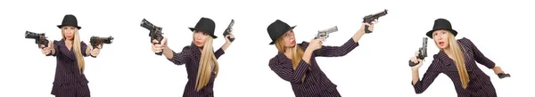 Donna gangster con pistola nel concetto vintage — Foto Stock