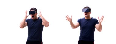 Sanal gerçeklik Vr gözlük izole o giyen genç yakışıklı adam