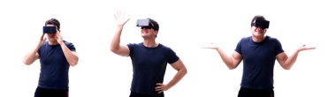 Sanal gerçeklik Vr gözlük izole o giyen genç yakışıklı adam