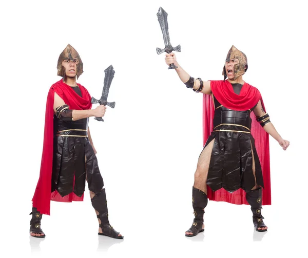 Gladiator hält Schwert isoliert auf Weiß — Stockfoto