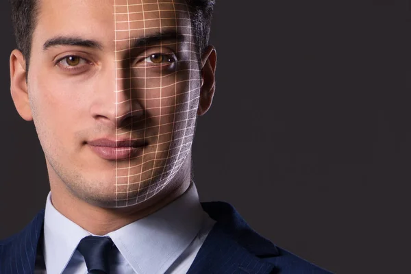 Koncept rozpoznávání obličejů s portrétem podnikatele — Stock fotografie