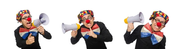 Clownen med högtalare isolerad på vit — Stockfoto