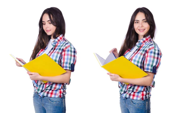 Estudiante chica con libros en blanco —  Fotos de Stock
