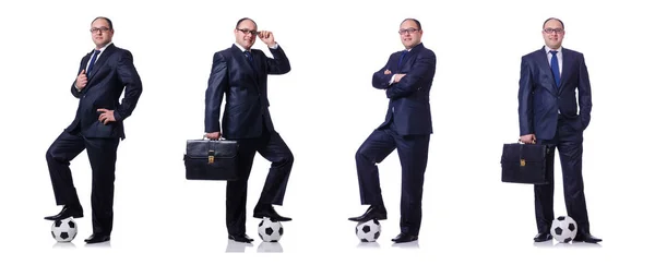 Funny man with football isolated on white — Stock Photo, Image