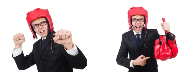 Young employee with boxing gloves isolated on white — Stock Photo, Image