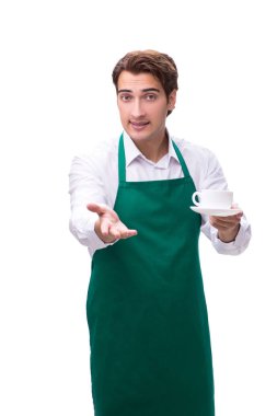 Beyaz arka planda izole genç barista