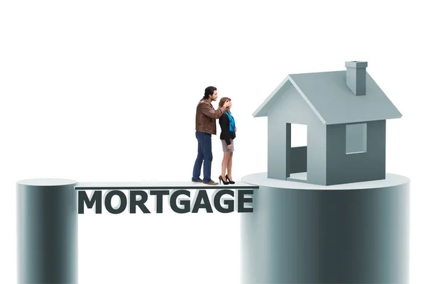 Concept of family taking mortgage loan for house — Stock Photo, Image