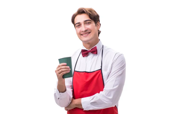 Jonge barista geïsoleerd op witte achtergrond — Stockfoto