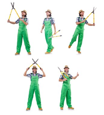 Beyaz izole makası ile komik adam