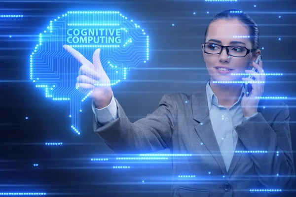 Cognitive computive concept with woman pressing buttons — Stock Photo, Image