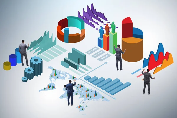Zakenman in business analytics infographics concept — Stockfoto