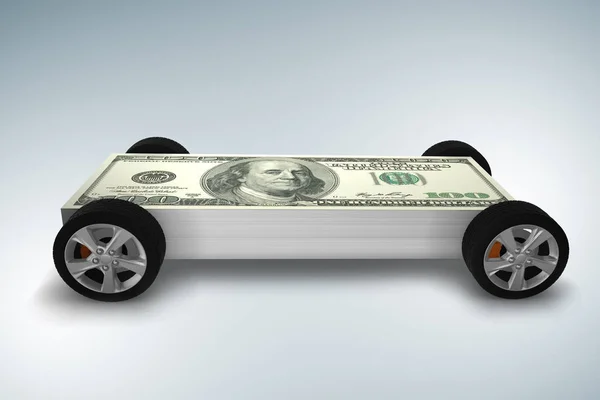Auto bedeckt mit uns Dollar - 3D-Rendering — Stockfoto