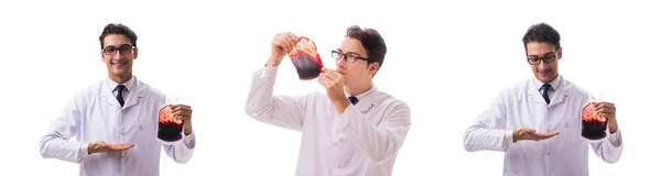 Doktor v konceptu darování krve izolovaný na bílém — Stock fotografie
