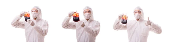 Epidemiologo con campione di sangue isolato su sfondo bianco — Foto Stock