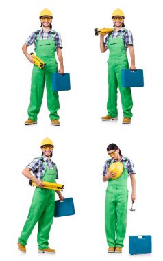 Sanayi işçisi beyaz arka planda izole edilmiş.