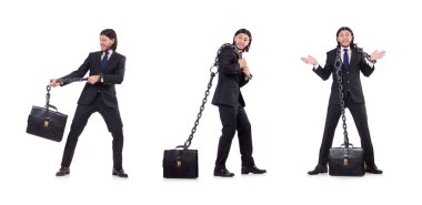 Zincirli bir adam beyazda soyutlanmış