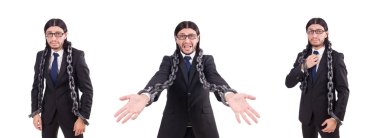 Zincirli bir adam beyazda soyutlanmış