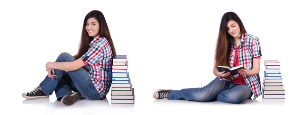 Genç kız öğrenci üzerinde beyaz izole — Stok fotoğraf