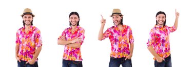 Beyaz üzerine pembe gömlek ve şapka isioalted adam